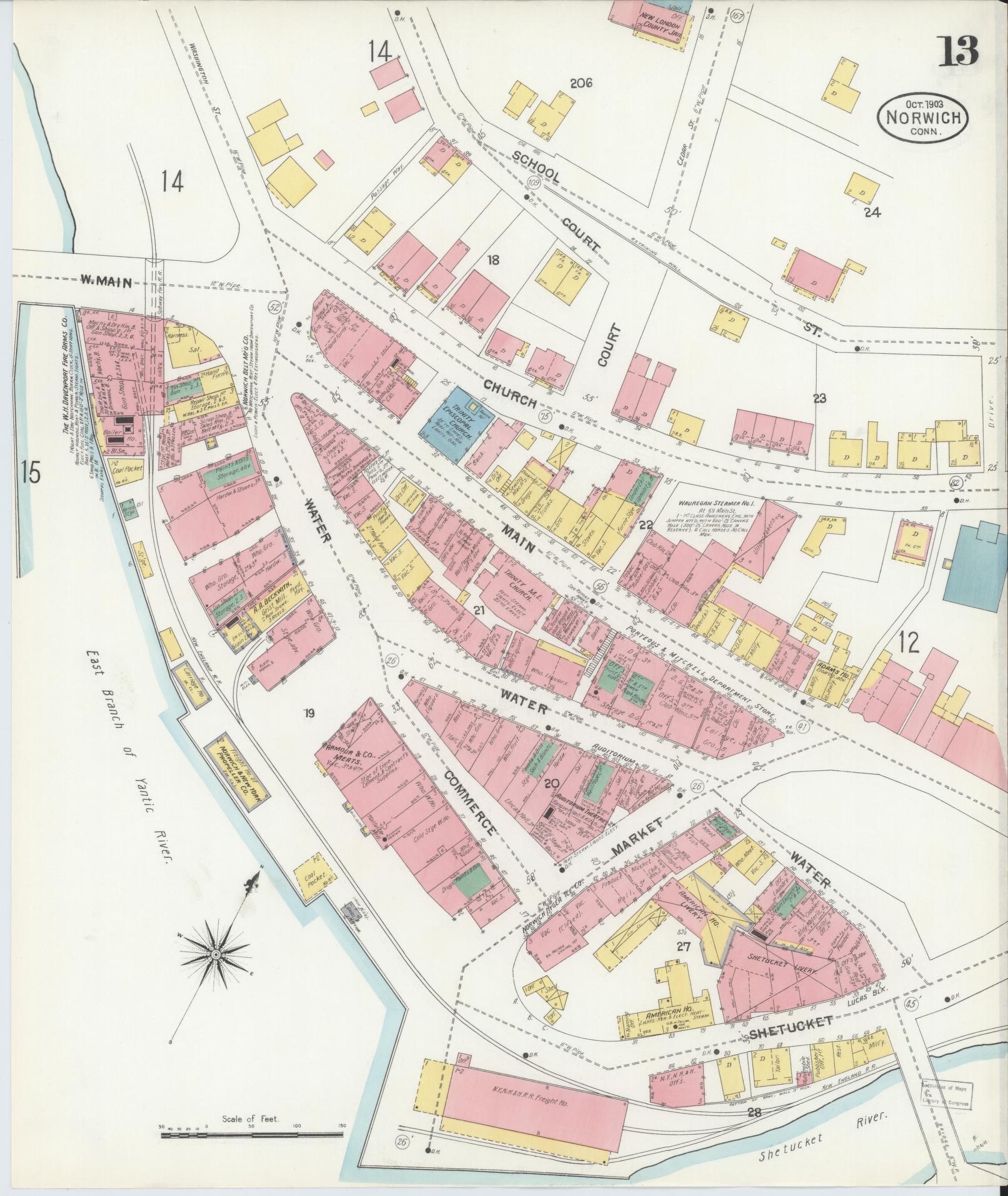 Sanborn Fire Insurance Map from Norwich, New London County, Connecticut (1903), Sheet #0013 - Historic Sanborn Fire Insurance Map Print, vintage old map wall art, antique decor, genealogy gift, Connecticut Connecticut map