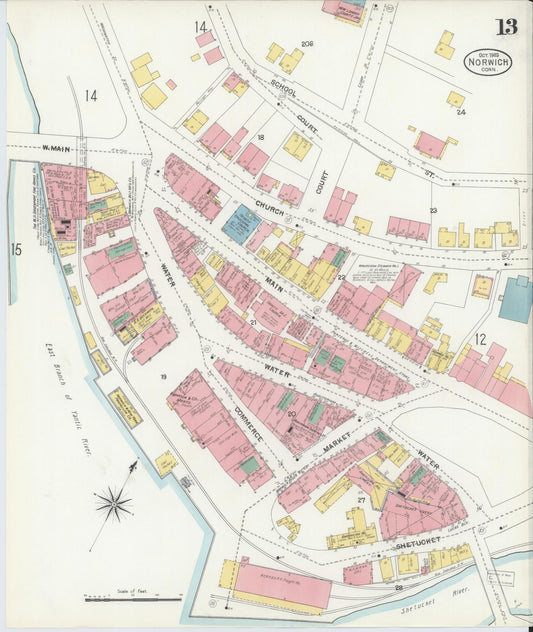 Sanborn Fire Insurance Map from Norwich, New London County, Connecticut (1903), Sheet #0013 - Historic Sanborn Fire Insurance Map Print, vintage old map wall art, antique decor, genealogy gift, Connecticut Connecticut map
