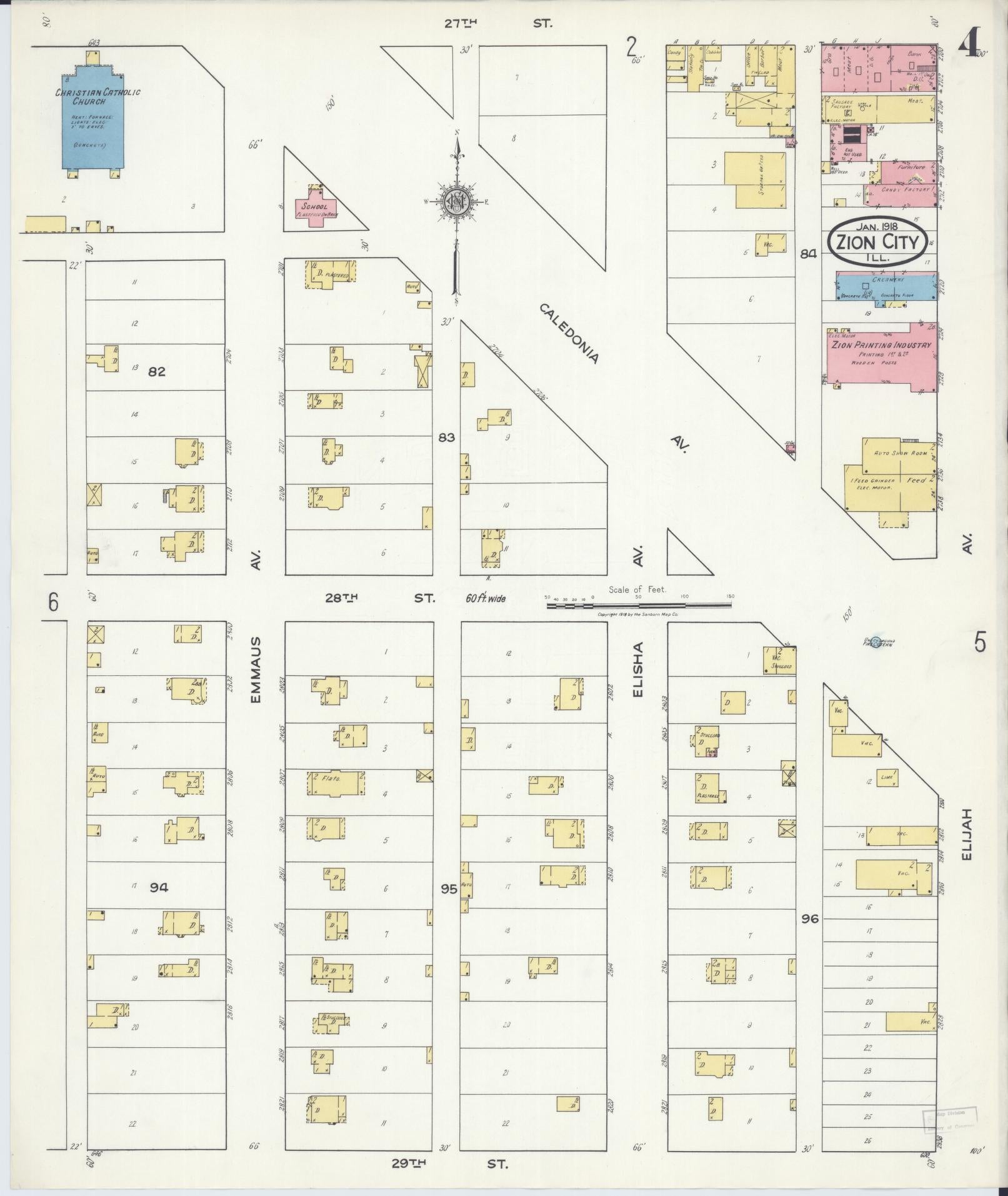 Sanborn Fire Insurance Map from Zion, Lake County, Illinois (1918), Sheet #0004 - Complete Map Set gallery image, historic Sanborn map, vintage wall art, Illinois Illinois