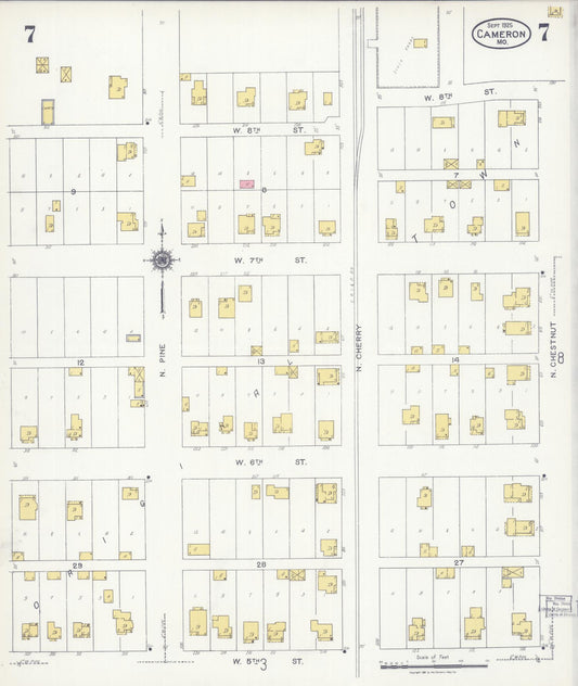 Sanborn Fire Insurance Map from Cameron, Clinton County, Missouri (1925), Sheet #0007 - Historic Sanborn Fire Insurance Map Print, vintage old map wall art, antique decor, genealogy gift, Missouri Missouri map