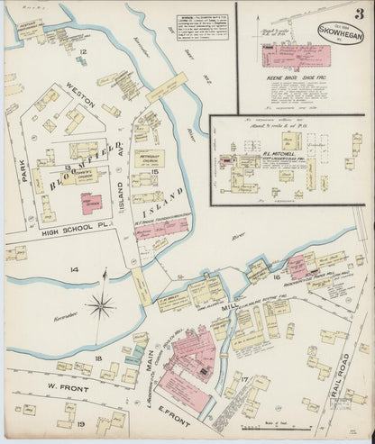 Sanborn Fire Insurance Map from Skowhegan, Somerset County, Maine (1884), Sheet #0003 - Complete Map Set gallery image, historic Sanborn map, vintage wall art, Maine Maine