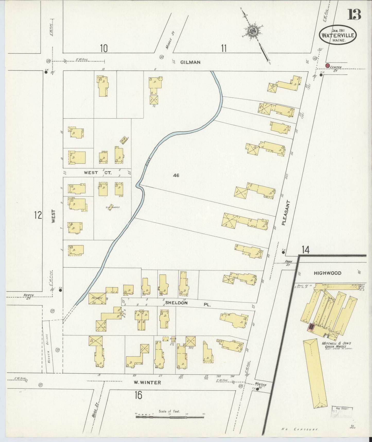 Sanborn Fire Insurance Map from Waterville, Kennebec County, Maine (1911), Sheet #0013 - Complete Map Set gallery image, historic Sanborn map, vintage wall art, Maine Maine