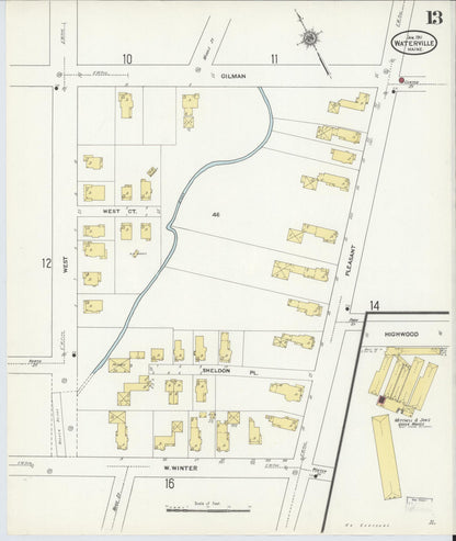 Sanborn Fire Insurance Map from Waterville, Kennebec County, Maine (1911), Sheet #0013 - Complete Map Set gallery image, historic Sanborn map, vintage wall art, Maine Maine