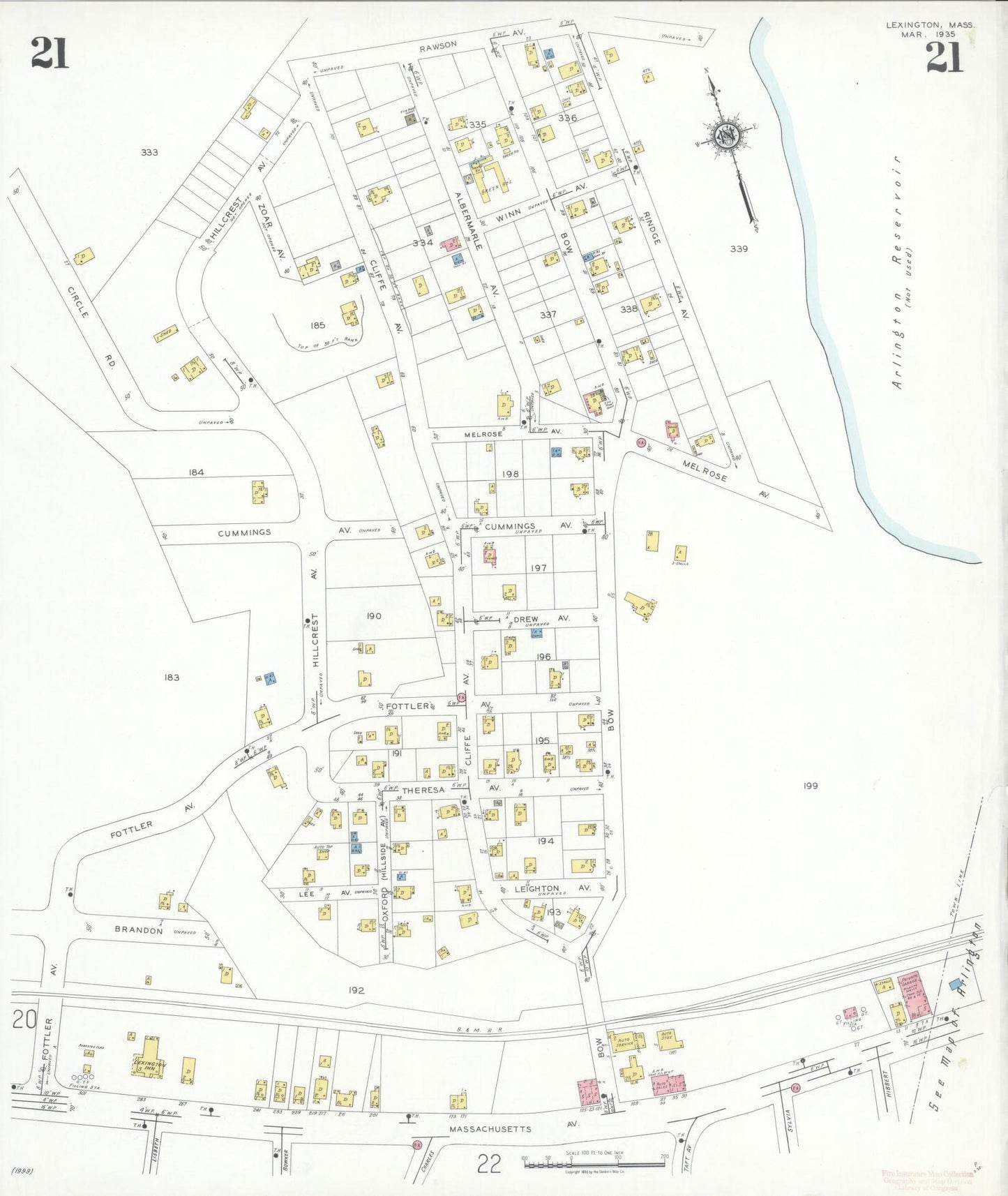 Sanborn Fire Insurance Map from Lexington, Middlesex County, Massachusetts (1935), Sheet #0021 - Historic Sanborn Fire Insurance Map Print, vintage old map wall art, antique decor, genealogy gift, Massachusetts Massachusetts map