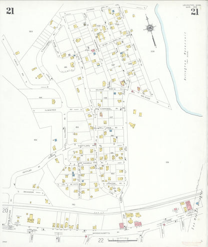Sanborn Fire Insurance Map from Lexington, Middlesex County, Massachusetts (1935), Sheet #0021 - Historic Sanborn Fire Insurance Map Print, vintage old map wall art, antique decor, genealogy gift, Massachusetts Massachusetts map