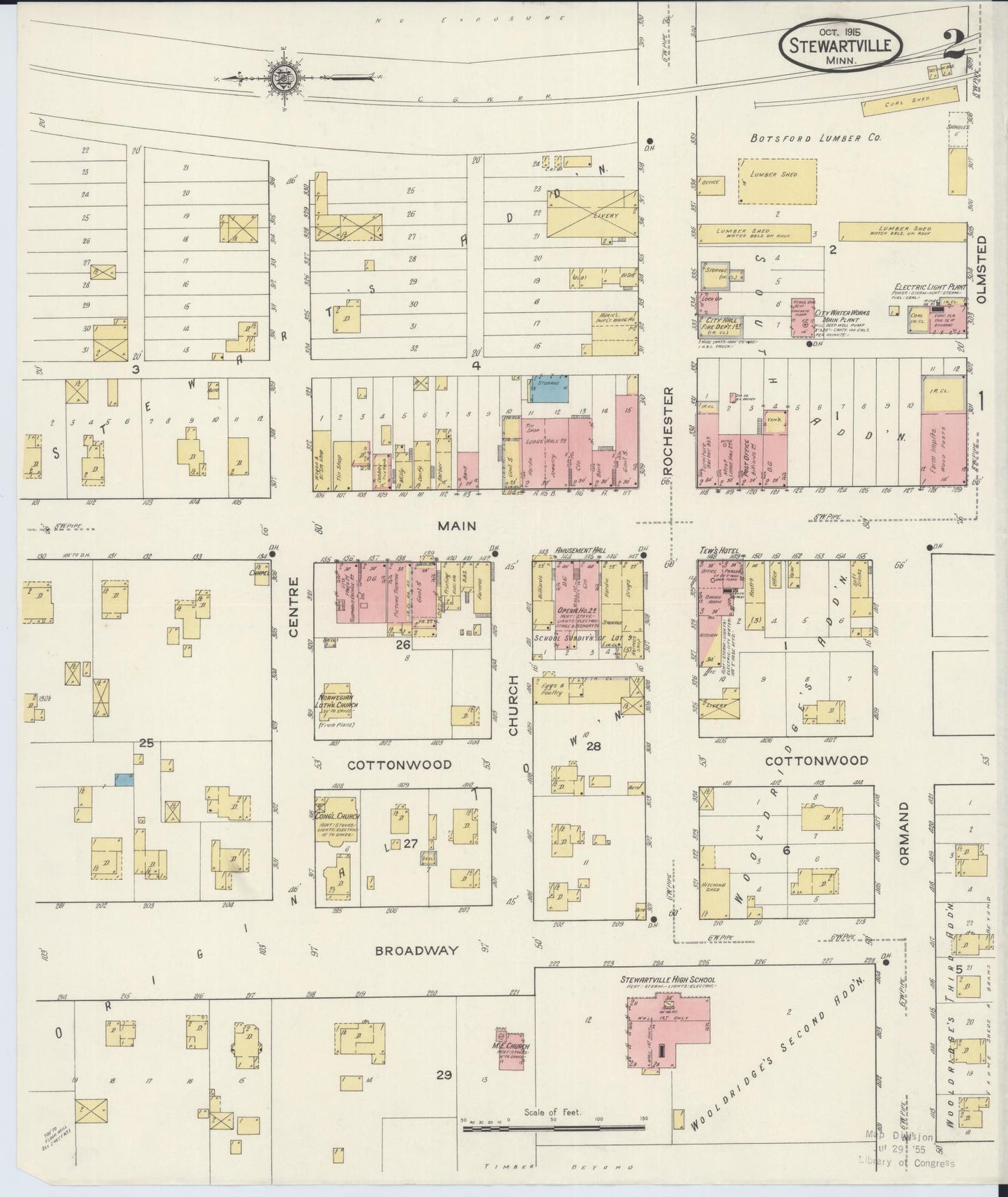Sanborn Fire Insurance Map from Stewartville, Olmsted County, Minnesota (1915), Sheet #0002 - Complete Map Set gallery image, historic Sanborn map, vintage wall art, Minnesota Minnesota