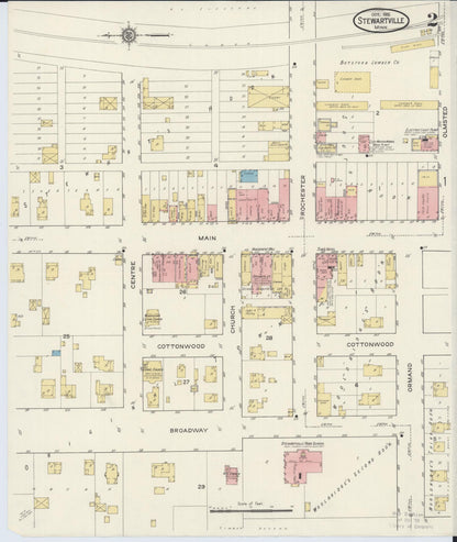 Sanborn Fire Insurance Map from Stewartville, Olmsted County, Minnesota (1915), Sheet #0002 - Complete Map Set gallery image, historic Sanborn map, vintage wall art, Minnesota Minnesota