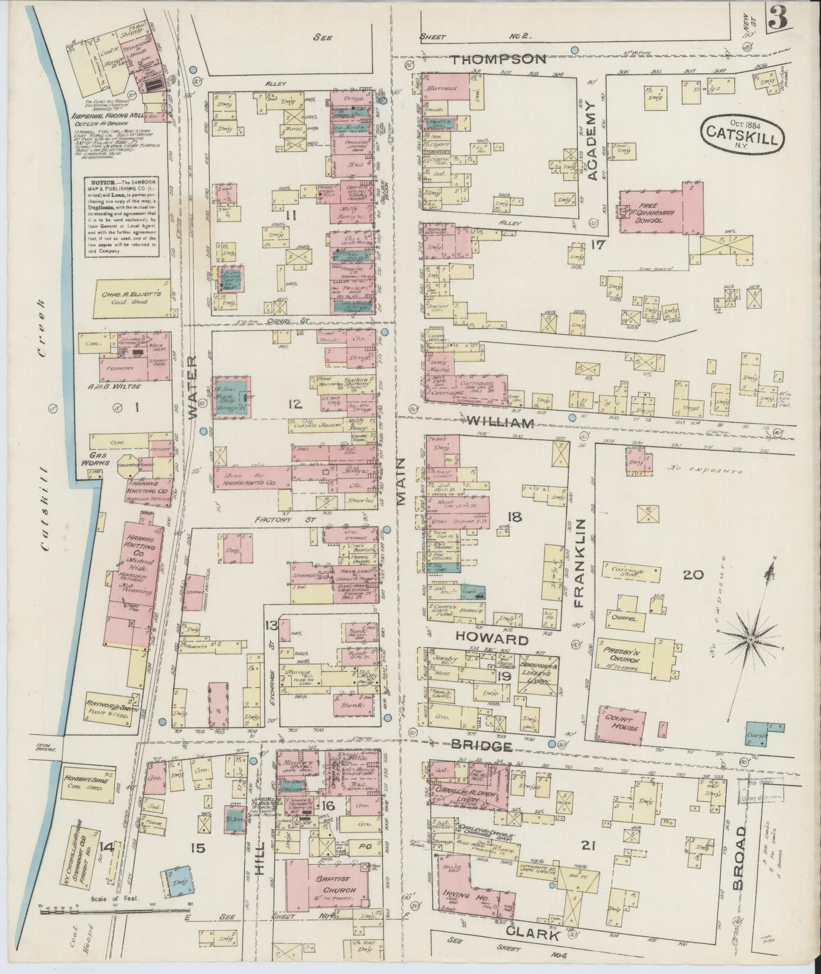 Sanborn Fire Insurance Map from Catskill, Greene County, New York (1884), Sheet #0003 - Complete Map Set gallery image, historic Sanborn map, vintage wall art, New York New York