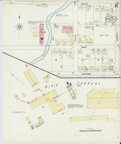 Sanborn Fire Insurance Map from Bristol, Sullivan County, Tennessee (1898), Sheet #0008 - Complete Map Set gallery image, historic Sanborn map, vintage wall art, Tennessee Tennessee