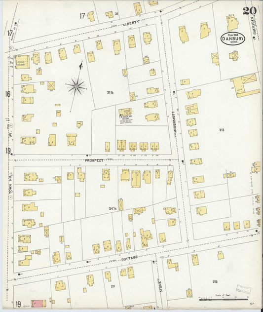Sanborn Fire Insurance Map from Danbury, Fairfield County, Connecticut (1904), Sheet #0020 - Historic Sanborn Fire Insurance Map Print, vintage old map wall art, antique decor, genealogy gift, Connecticut Connecticut map
