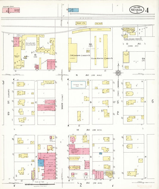 Sanborn Fire Insurance Map from Nevada, Story County, Iowa (1926), Sheet #0004 - Historic Sanborn Fire Insurance Map Print, vintage old map wall art