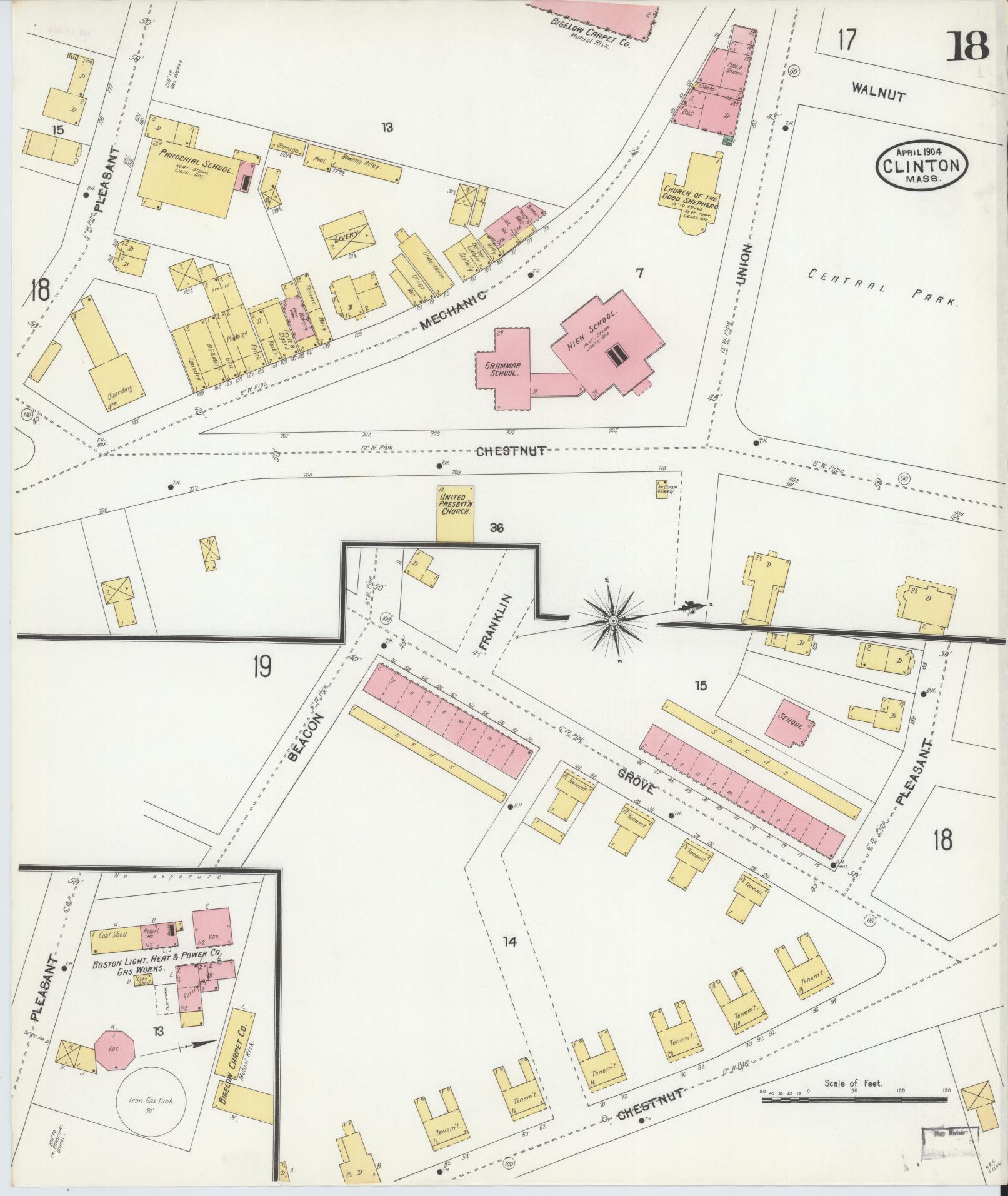 Sanborn Fire Insurance Map from Clinton, Worcester County, Massachusetts (1904), Sheet #0018 - Complete Map Set gallery image, historic Sanborn map, vintage wall art, Massachusetts Massachusetts