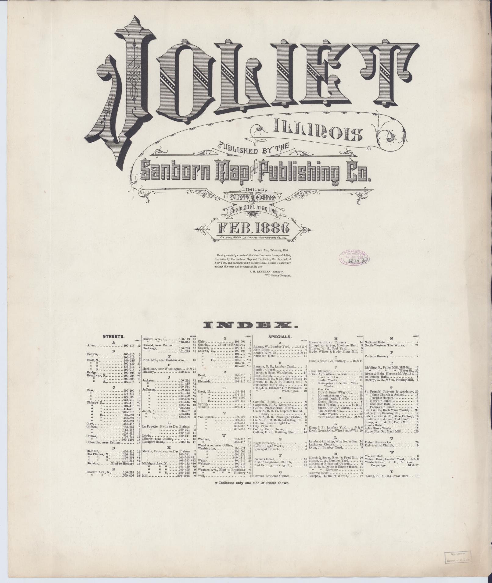 Sanborn Fire Insurance Map from Joliet, Will County, Illinois (1886), Sheet #0001 - Historic Sanborn Fire Insurance Map Print, vintage old map wall art, antique decor, genealogy gift, Illinois Illinois map