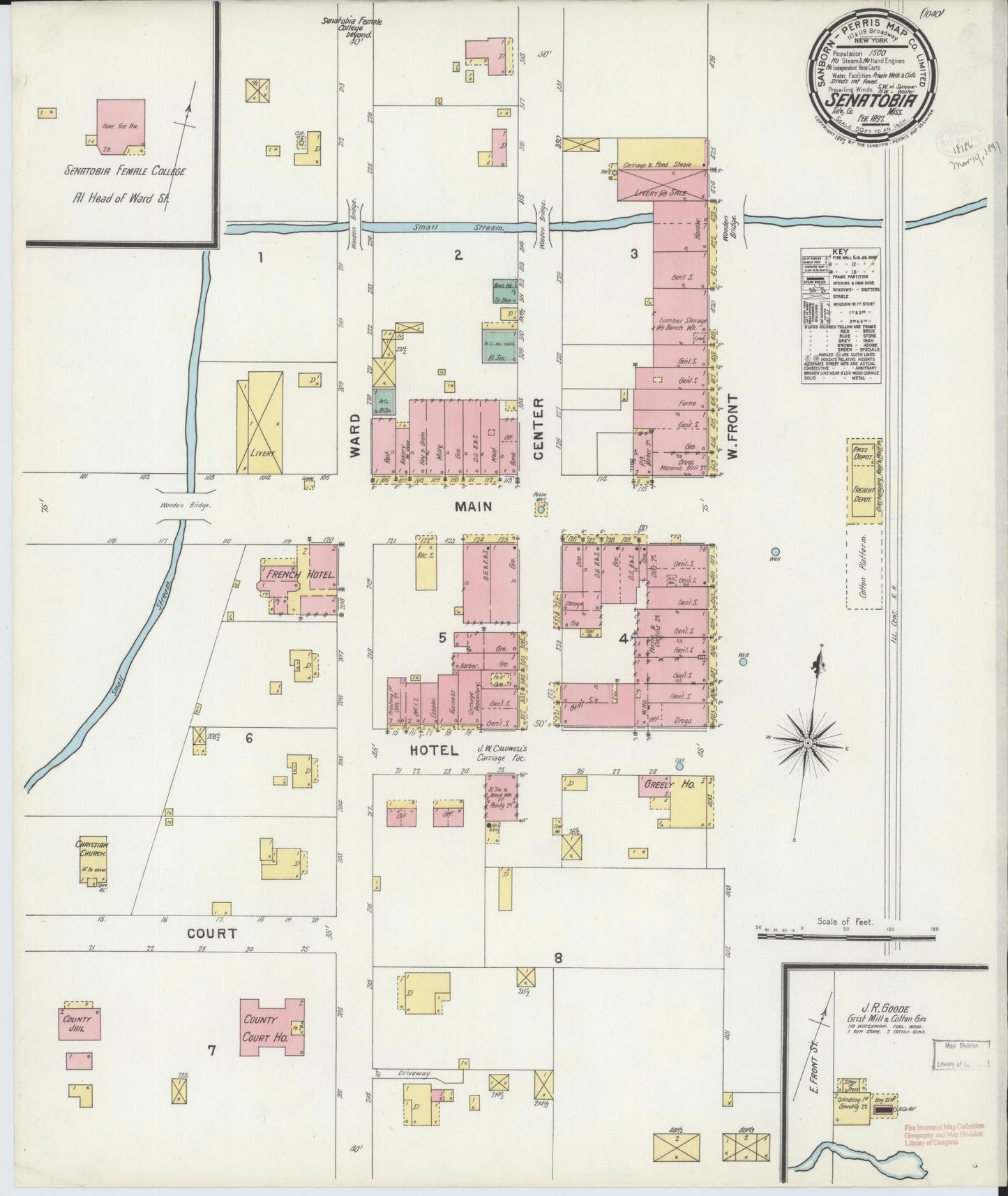 Sanborn Fire Insurance Map from Senatobia, Tate County, Mississippi (1897), Sheet #0001 - Historic Sanborn Fire Insurance Map Print, vintage old map wall art, antique decor, genealogy gift, Mississippi Mississippi map