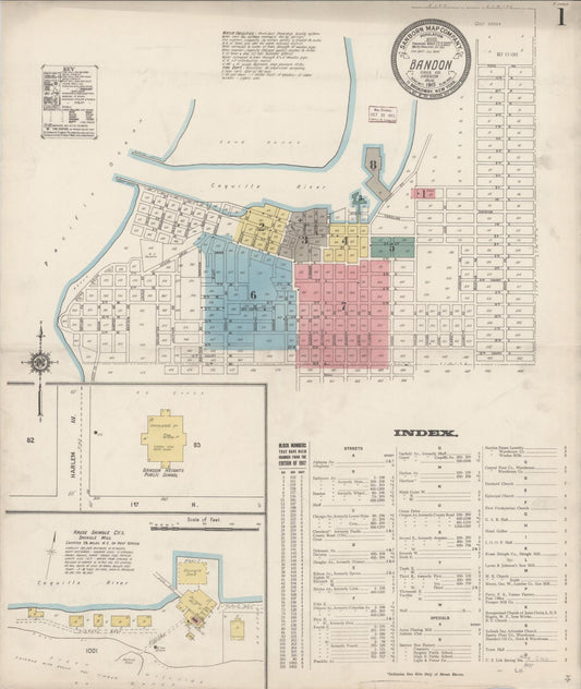 Sanborn Fire Insurance Map from Bandon, Coos County, Oregon (1915), Sheet #0001 - Complete Map Set gallery image, historic Sanborn map, vintage wall art, Oregon Oregon