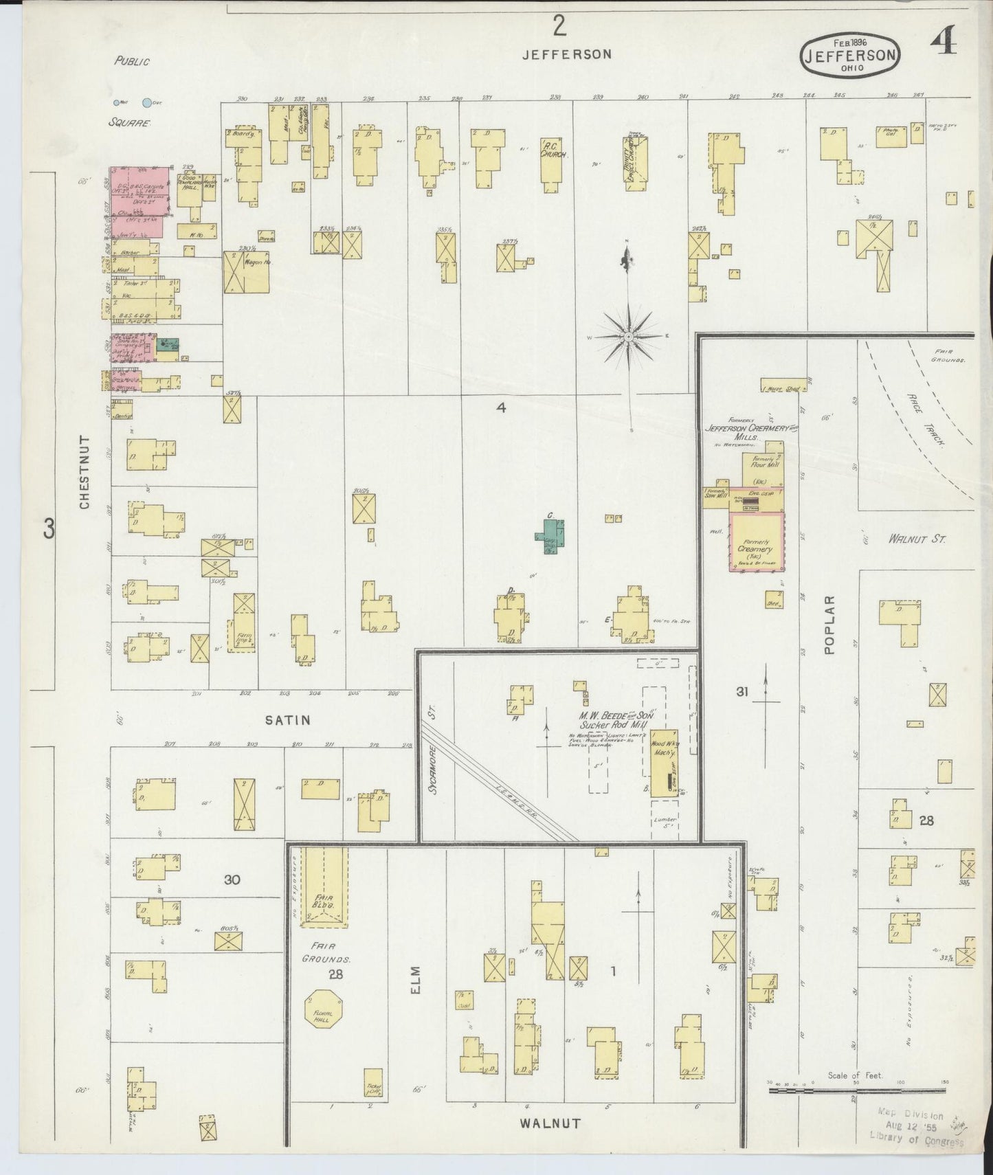 Sanborn Fire Insurance Map from Jefferson, Ashtabula County, Ohio (1896), Sheet #0004 - Historic Sanborn Fire Insurance Map Print, vintage old map wall art, antique decor, genealogy gift, Ohio Ohio map