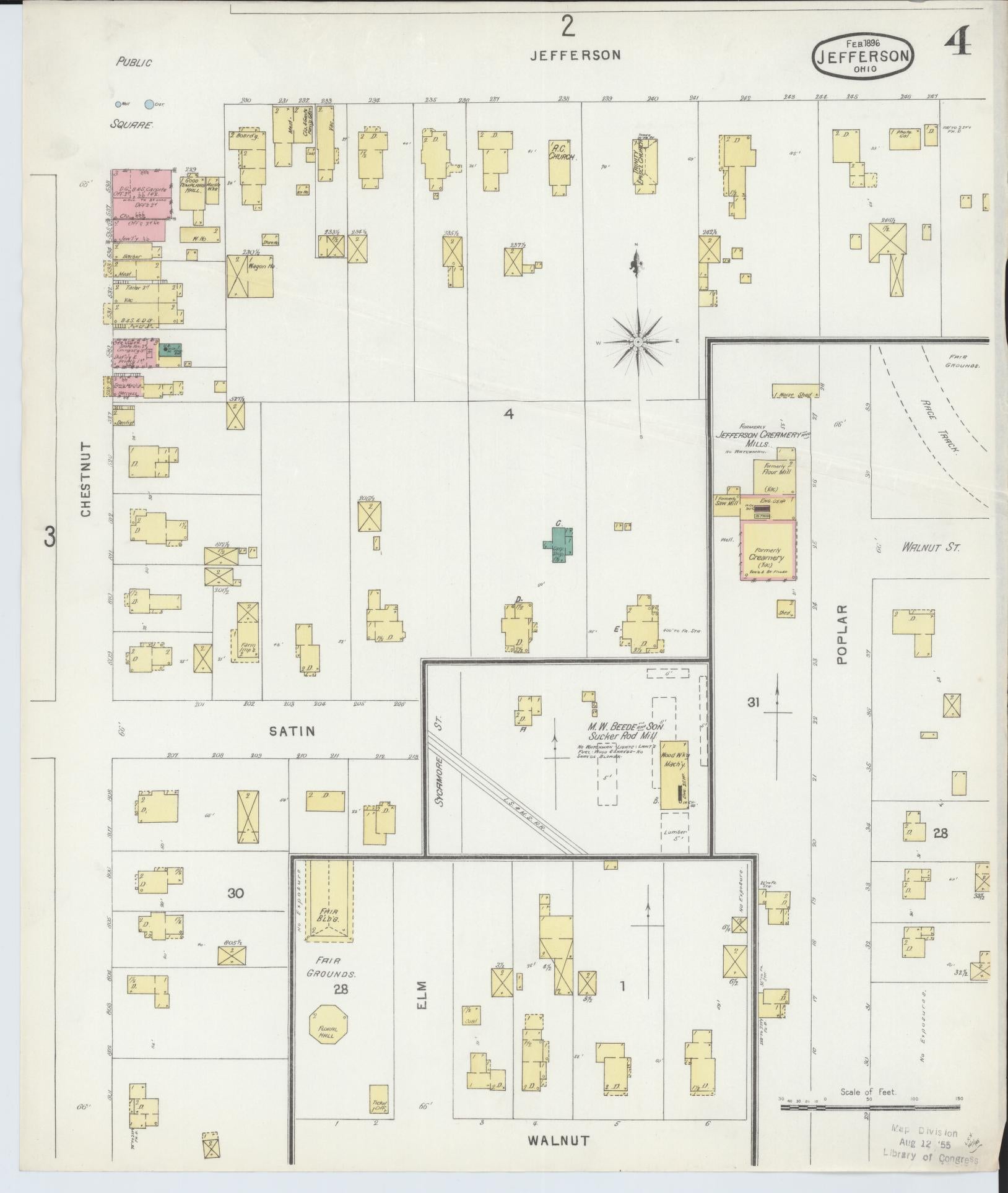 Sanborn Fire Insurance Map from Jefferson, Ashtabula County, Ohio (1896), Sheet #0004 - Historic Sanborn Fire Insurance Map Print, vintage old map wall art, antique decor, genealogy gift, Ohio Ohio map