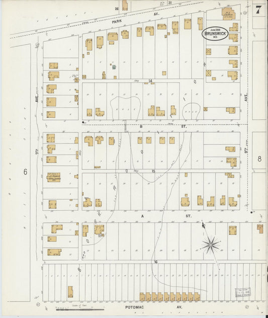Sanborn Fire Insurance Map from Brunswick, Frederick County, Maryland (1899), Sheet #0007 - Historic Sanborn Fire Insurance Map Print, vintage old map wall art, antique decor, genealogy gift, Maryland Maryland map