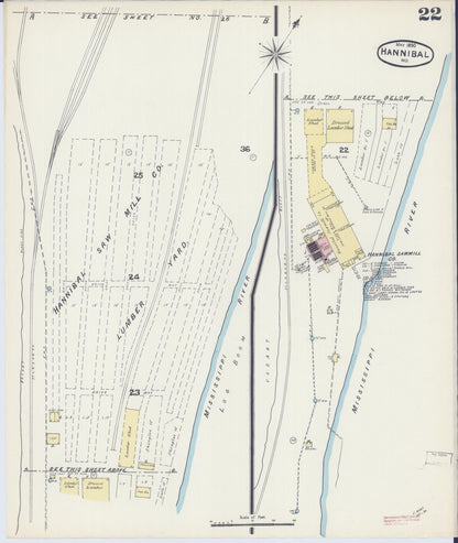 Sanborn Fire Insurance Map from Hannibal, Marion County, Missouri (1890), Sheet #0022 - Complete Map Set gallery image, historic Sanborn map, vintage wall art, Missouri Missouri