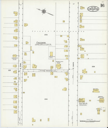 Sanborn Fire Insurance Map from Lincolnton, Lincoln County, North Carolina (1921), Sheet #0016 - Complete Map Set gallery image, historic Sanborn map, vintage wall art, North Carolina North Carolina