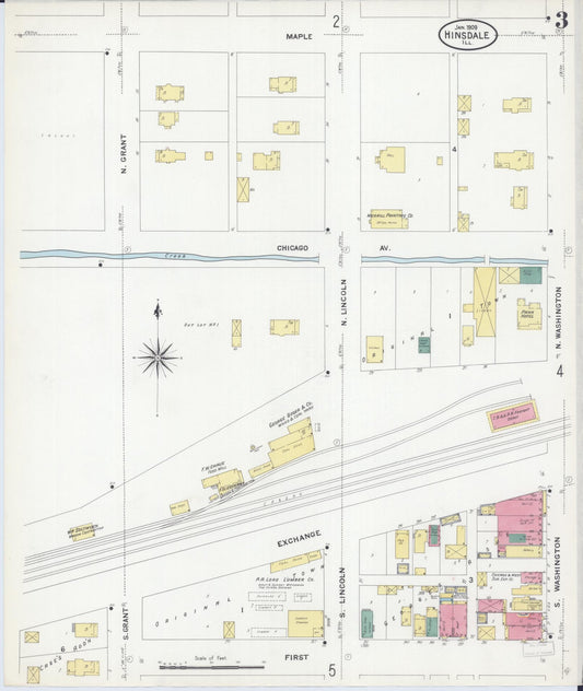 Sanborn Fire Insurance Map from Hinsdale, Du Page And Cook Counties, Illinois (1909), Sheet #0003 - Historic Sanborn Fire Insurance Map Print, vintage old map wall art, antique decor, genealogy gift, Illinois Illinois map