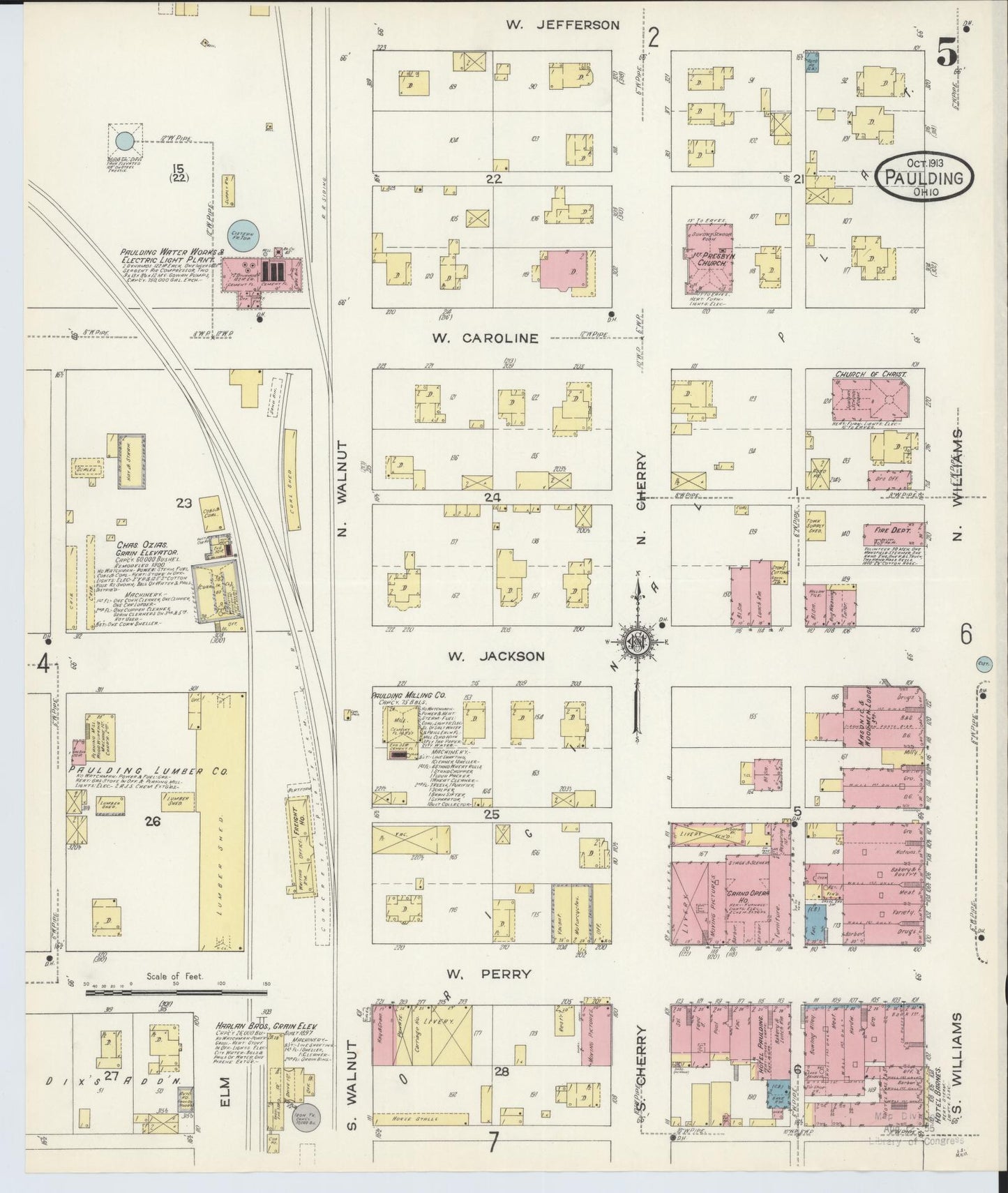 Sanborn Fire Insurance Map from Paulding, Paulding County, Ohio (1913), Sheet #0005 - Historic Sanborn Fire Insurance Map Print, vintage old map wall art, antique decor, genealogy gift, Ohio Ohio map