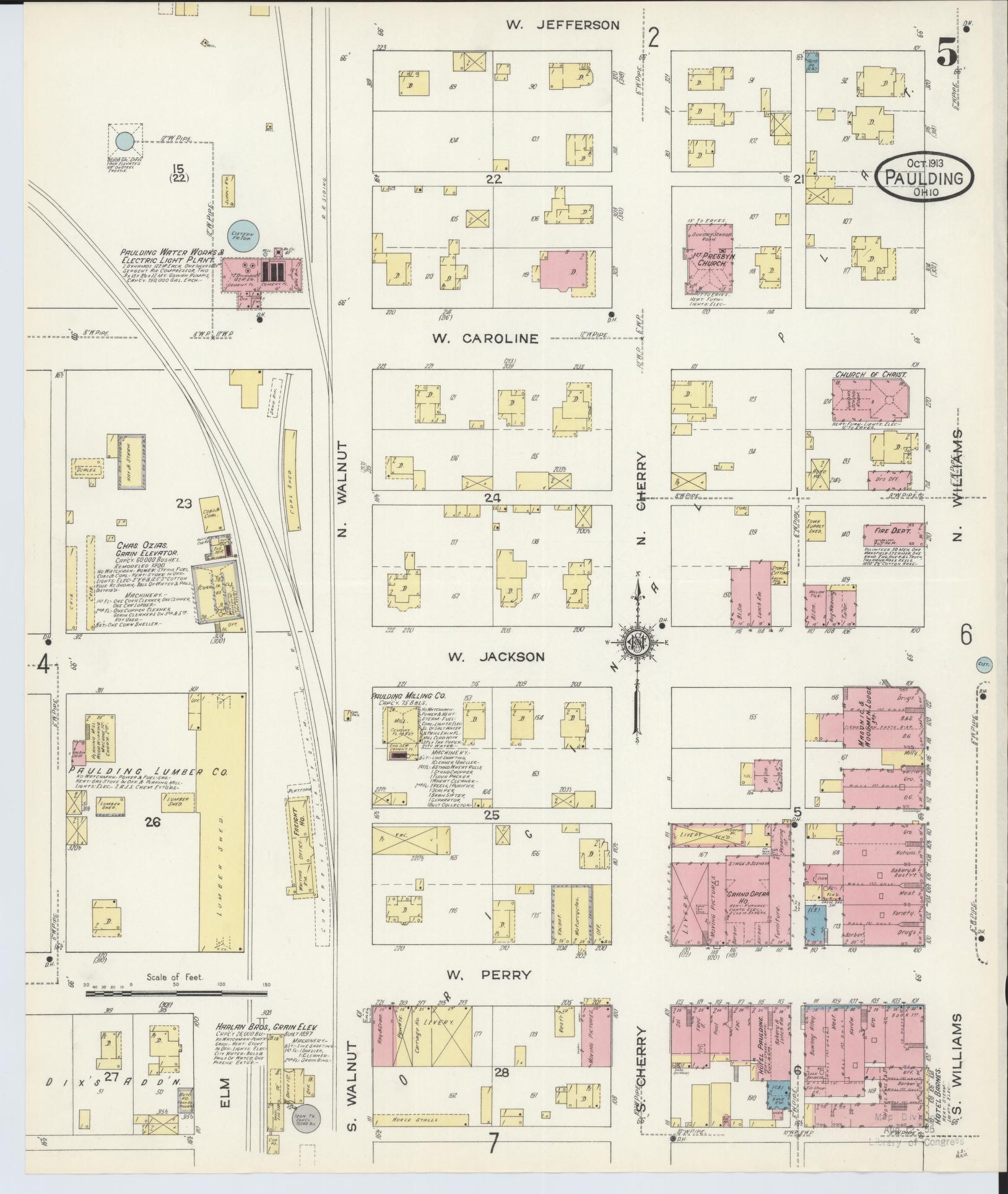 Sanborn Fire Insurance Map from Paulding, Paulding County, Ohio (1913), Sheet #0005 - Historic Sanborn Fire Insurance Map Print, vintage old map wall art, antique decor, genealogy gift, Ohio Ohio map