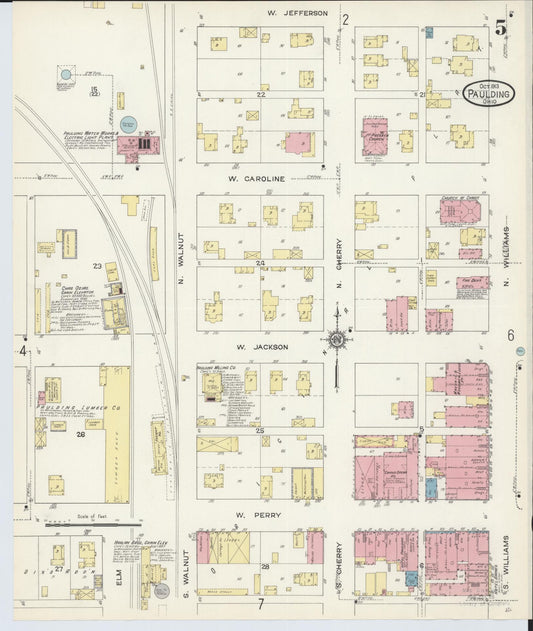Sanborn Fire Insurance Map from Paulding, Paulding County, Ohio (1913), Sheet #0005 - Historic Sanborn Fire Insurance Map Print, vintage old map wall art, antique decor, genealogy gift, Ohio Ohio map