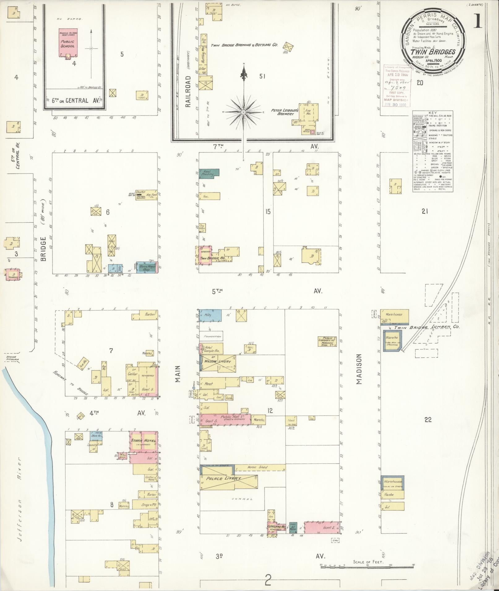 Sanborn Fire Insurance Map from Twin Bridges, Madison County, Montana (1900), Sheet #0001 - Complete Map Set gallery image, historic Sanborn map, vintage wall art, Montana Montana