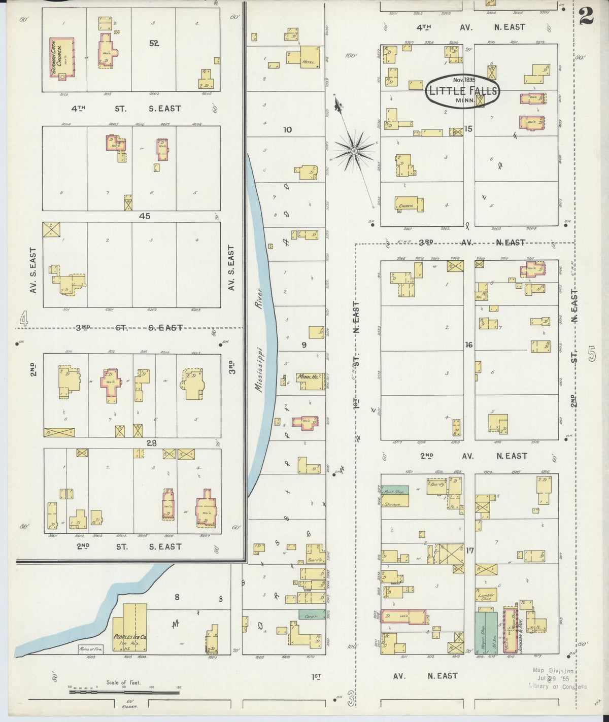 Sanborn Fire Insurance Map from Little Falls, Morrison County, Minnesota (1895), Sheet #0002 - Complete Map Set gallery image, historic Sanborn map, vintage wall art, Minnesota Minnesota