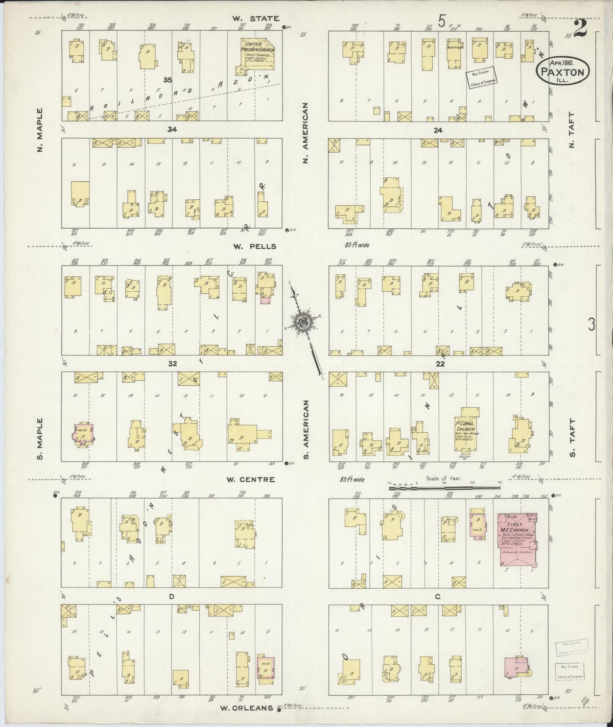 Sanborn Fire Insurance Map from Paxton, Ford County, Illinois (1910), Sheet #0002 - Complete Map Set gallery image, historic Sanborn map, vintage wall art, Illinois Illinois