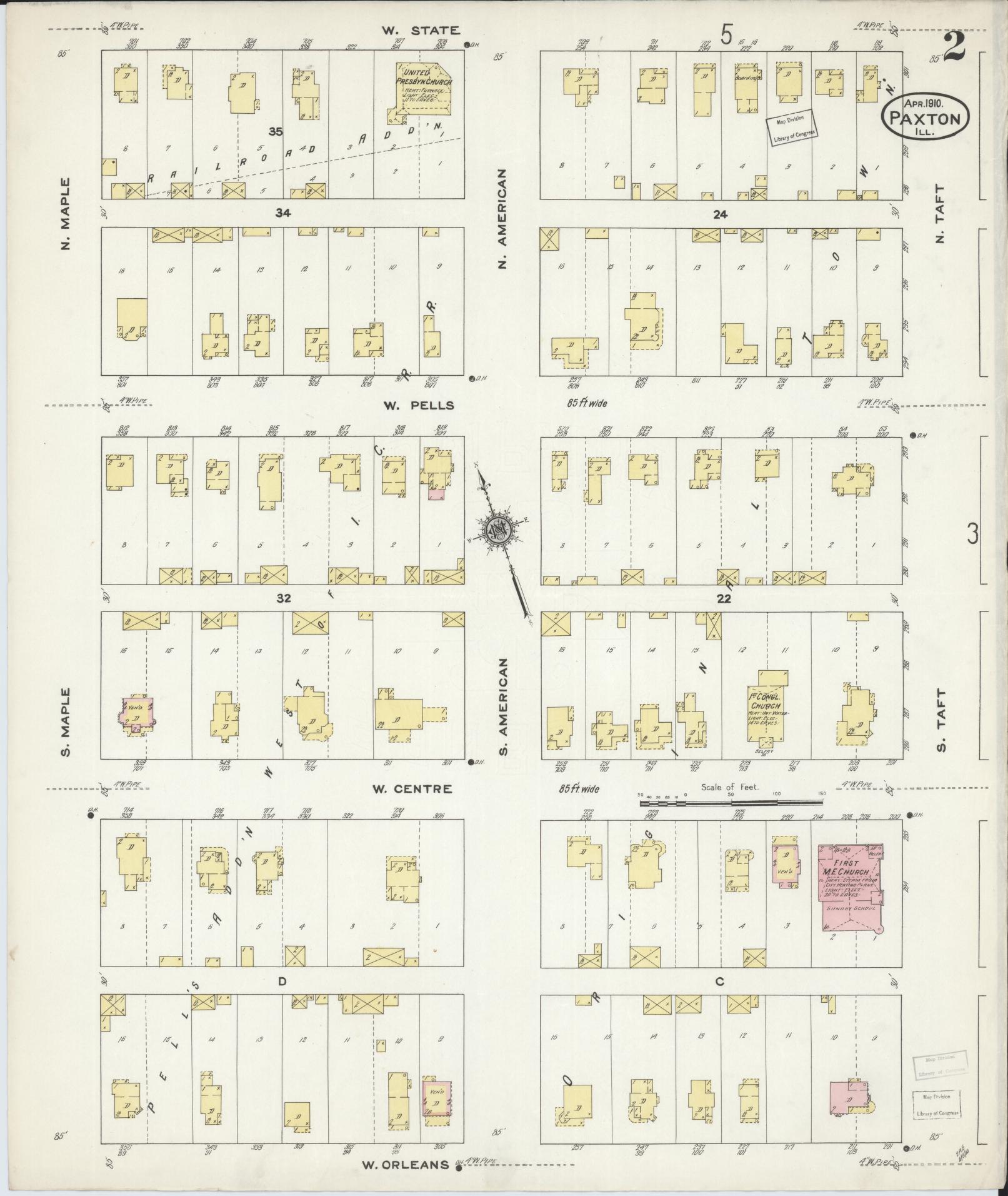 Sanborn Fire Insurance Map from Paxton, Ford County, Illinois (1910), Sheet #0002 - Complete Map Set gallery image, historic Sanborn map, vintage wall art, Illinois Illinois