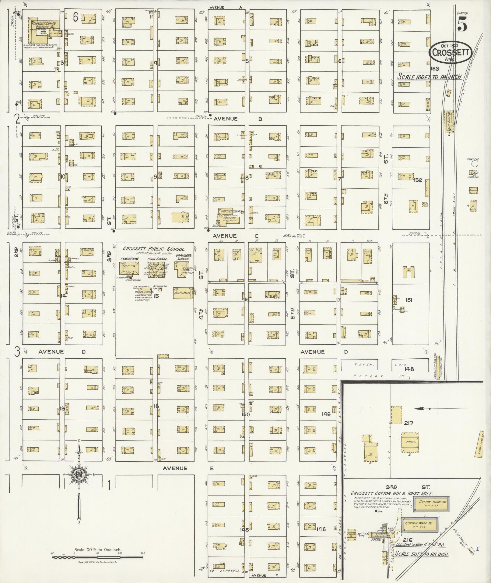 Sanborn Fire Insurance Map from Crossett, Ashley County, Arkansas (1921), Sheet #0005 - Complete Map Set gallery image, historic Sanborn map, vintage wall art, Arkansas Arkansas