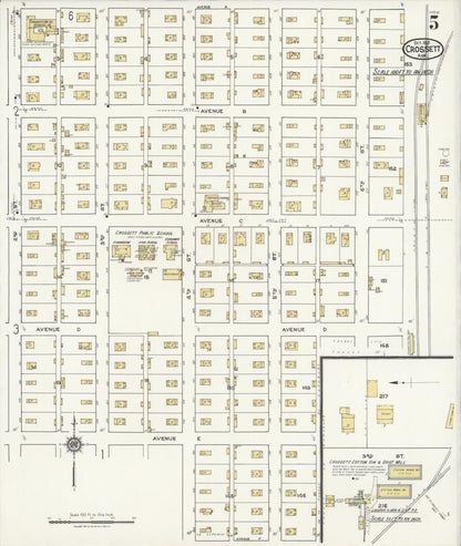 Sanborn Fire Insurance Map from Crossett, Ashley County, Arkansas (1921), Sheet #0005 - Complete Map Set gallery image, historic Sanborn map, vintage wall art, Arkansas Arkansas