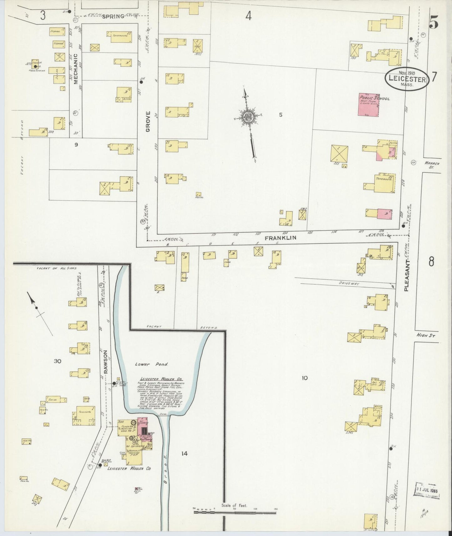 Sanborn Fire Insurance Map from Leicester, Worcester County, Massachusetts (1910), Sheet #0005 - Complete Map Set gallery image, historic Sanborn map, vintage wall art, Massachusetts Massachusetts