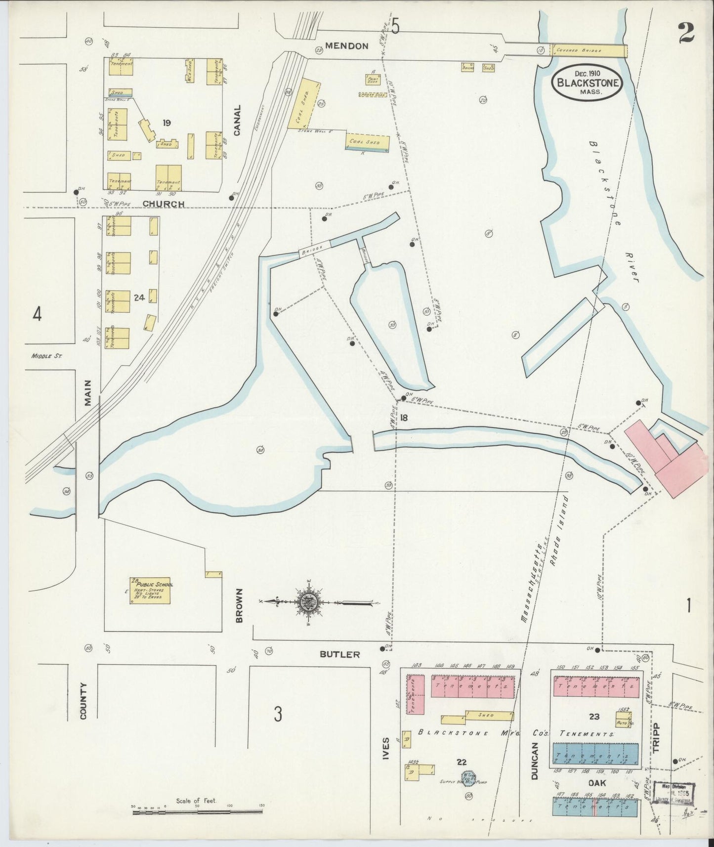 Sanborn Fire Insurance Map from Blackstone, Worcester County, Massachusetts (1910), Sheet #0002 - Complete Map Set gallery image, historic Sanborn map, vintage wall art, Massachusetts Massachusetts
