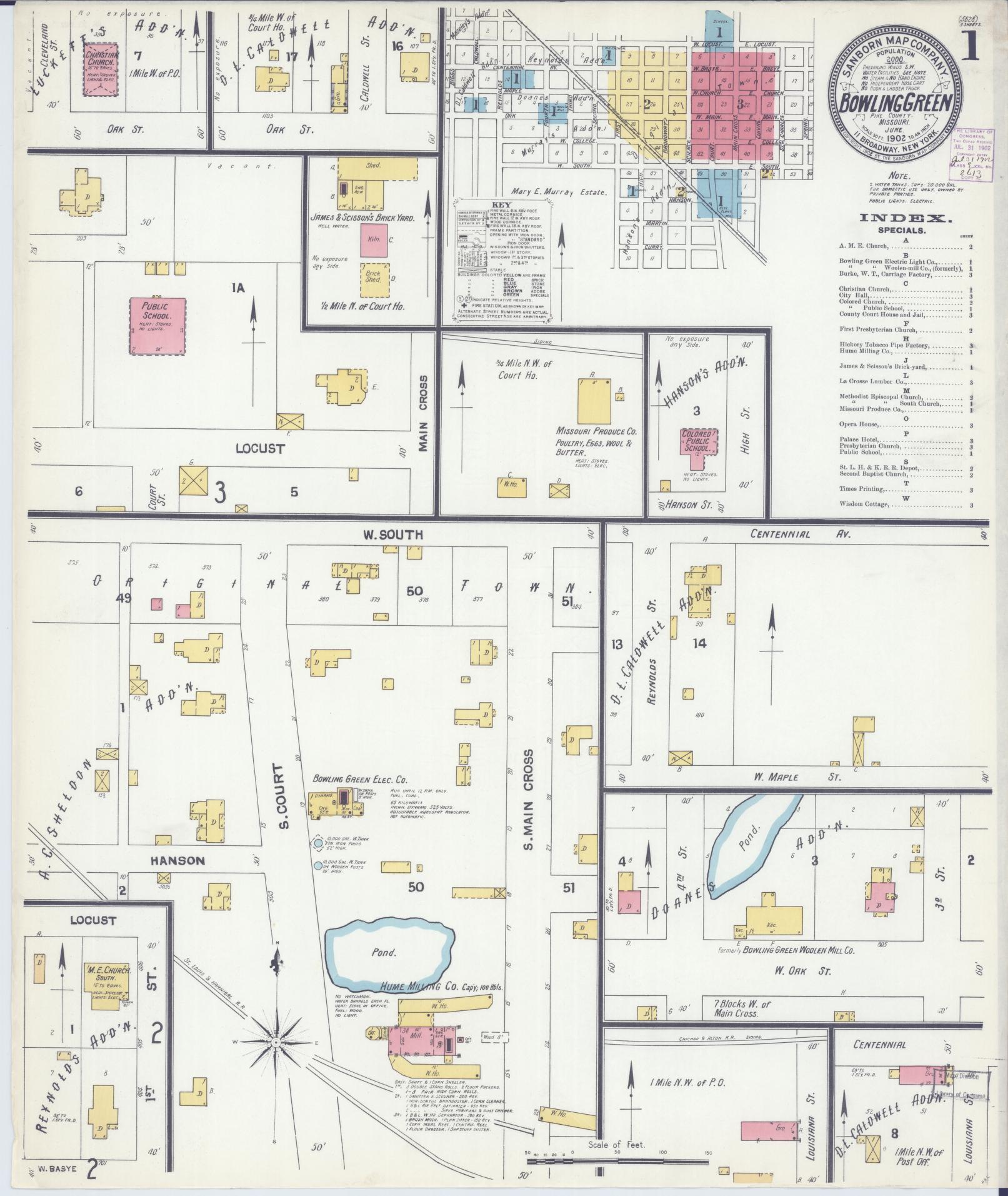 Sanborn Fire Insurance Map from Bowling Green, Pike County, Missouri. (1902) – Historic Sanborn Fire Insurance Map Print