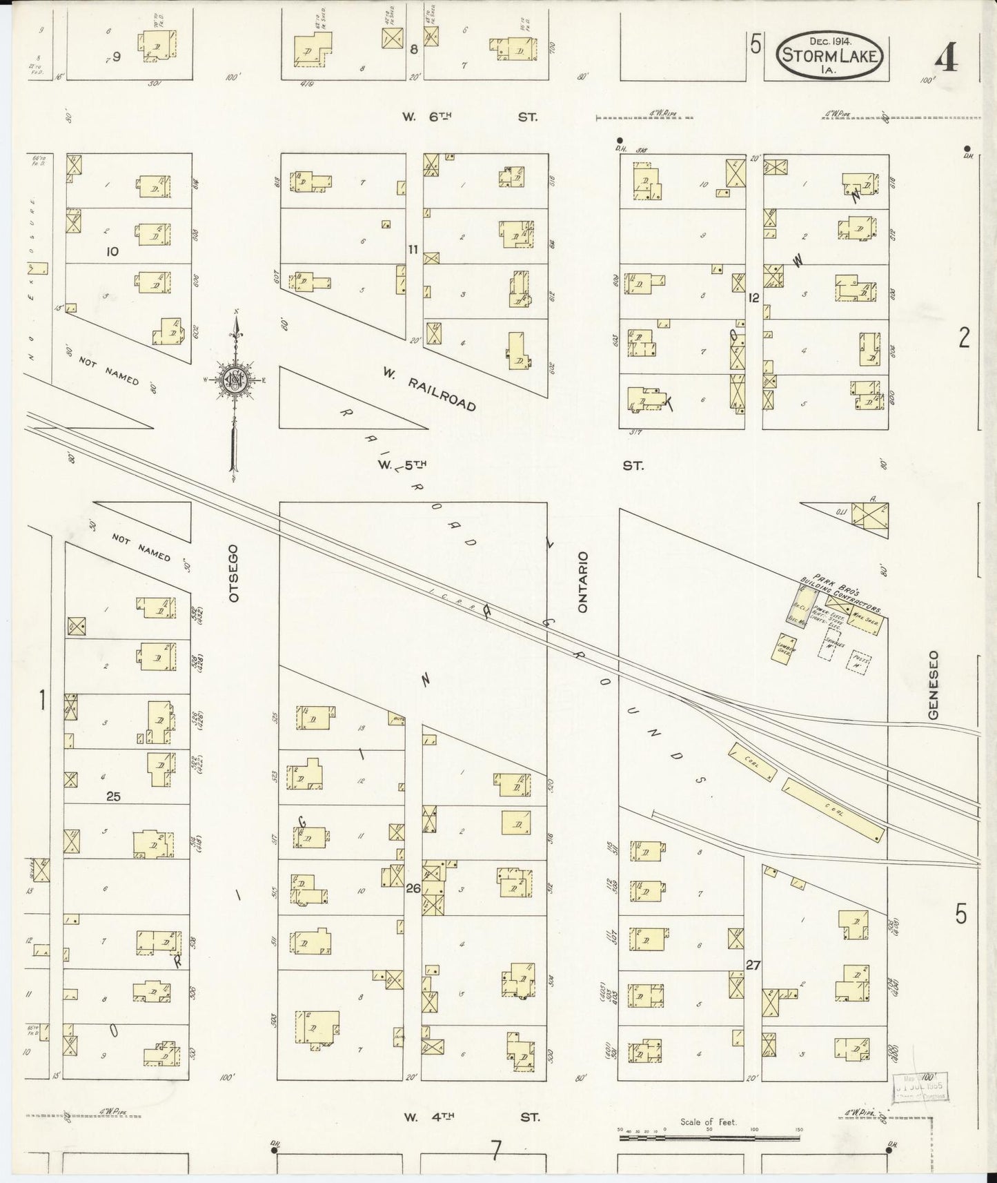 Sanborn Fire Insurance Map from Storm Lake, Buena Vista County, Iowa (1914), Sheet #0004 - Historic Sanborn Fire Insurance Map Print, vintage old map wall art