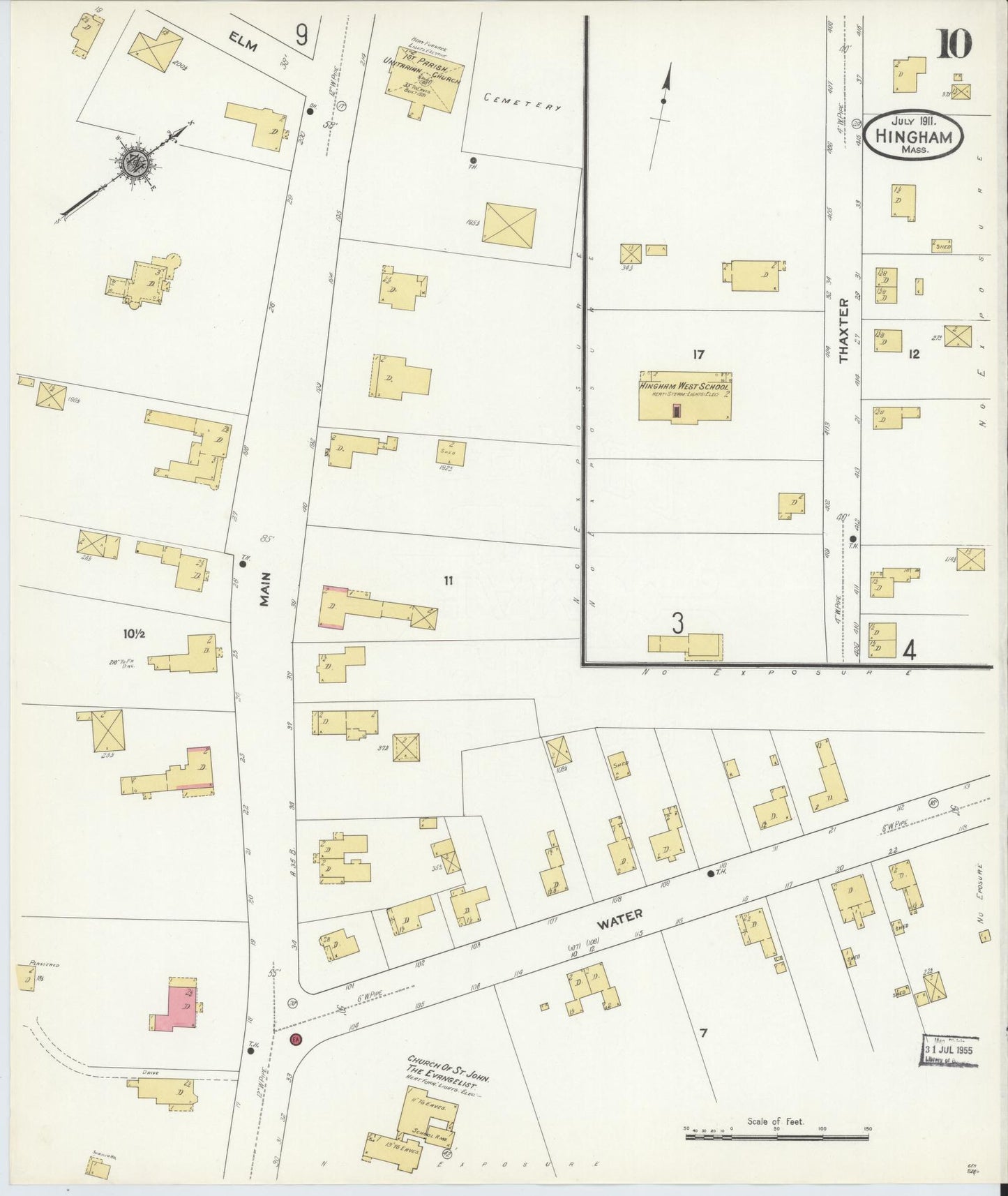 Sanborn Fire Insurance Map from Hingham, Plymouth County, Massachusetts (1911), Sheet #0010 - Complete Map Set gallery image, historic Sanborn map, vintage wall art, Massachusetts Massachusetts