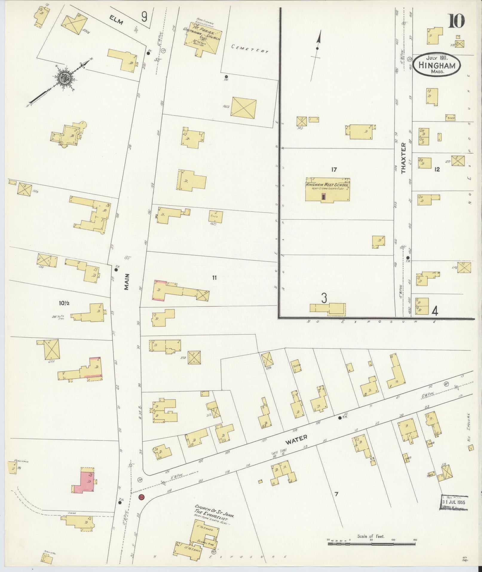 Sanborn Fire Insurance Map from Hingham, Plymouth County, Massachusetts (1911), Sheet #0010 - Complete Map Set gallery image, historic Sanborn map, vintage wall art, Massachusetts Massachusetts