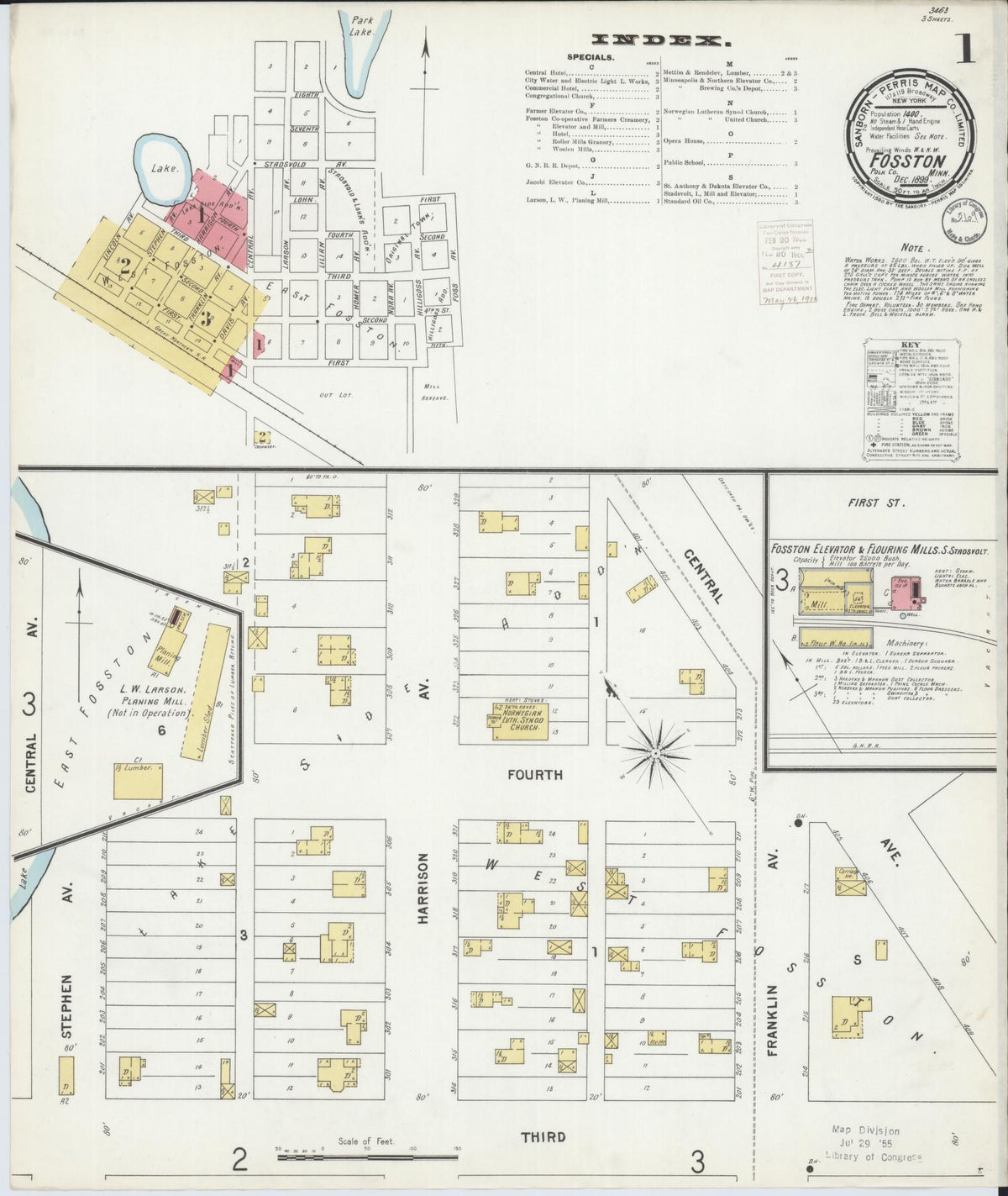 Sanborn Fire Insurance Map from Fosston, Polk County, Minnesota (1899), Sheet #0001 - Complete Map Set gallery image, historic Sanborn map, vintage wall art, Minnesota Minnesota