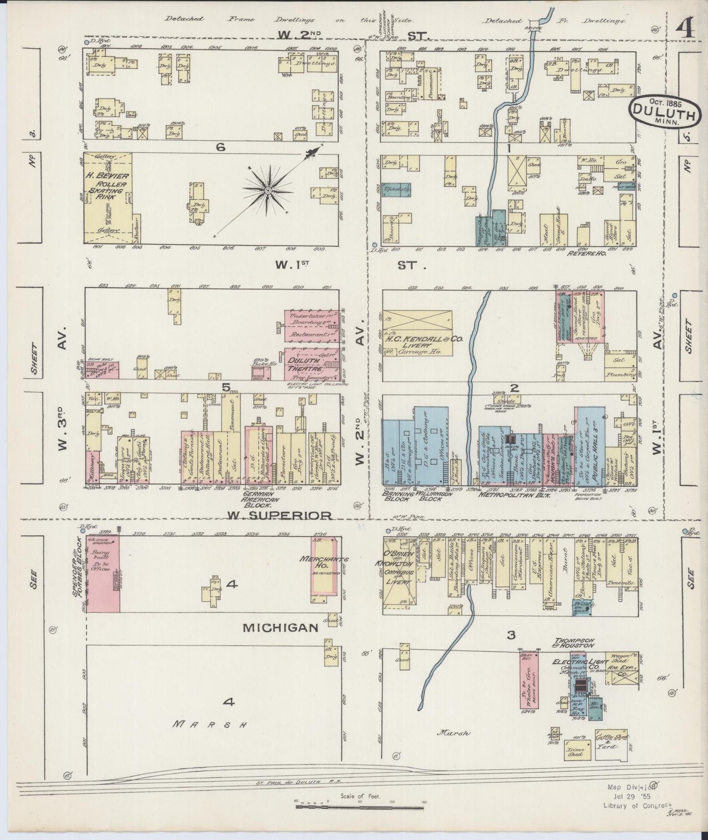 Sanborn Fire Insurance Map from Duluth, Saint Louis County, Minnesota (1885), Sheet #0004 - Historic Sanborn Fire Insurance Map Print, vintage old map wall art, antique decor, genealogy gift, Minnesota Minnesota map