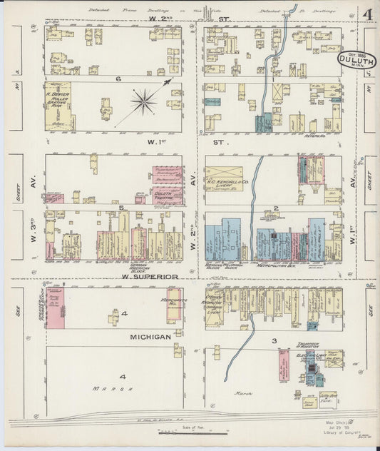 Sanborn Fire Insurance Map from Duluth, Saint Louis County, Minnesota (1885), Sheet #0004 - Historic Sanborn Fire Insurance Map Print, vintage old map wall art, antique decor, genealogy gift, Minnesota Minnesota map