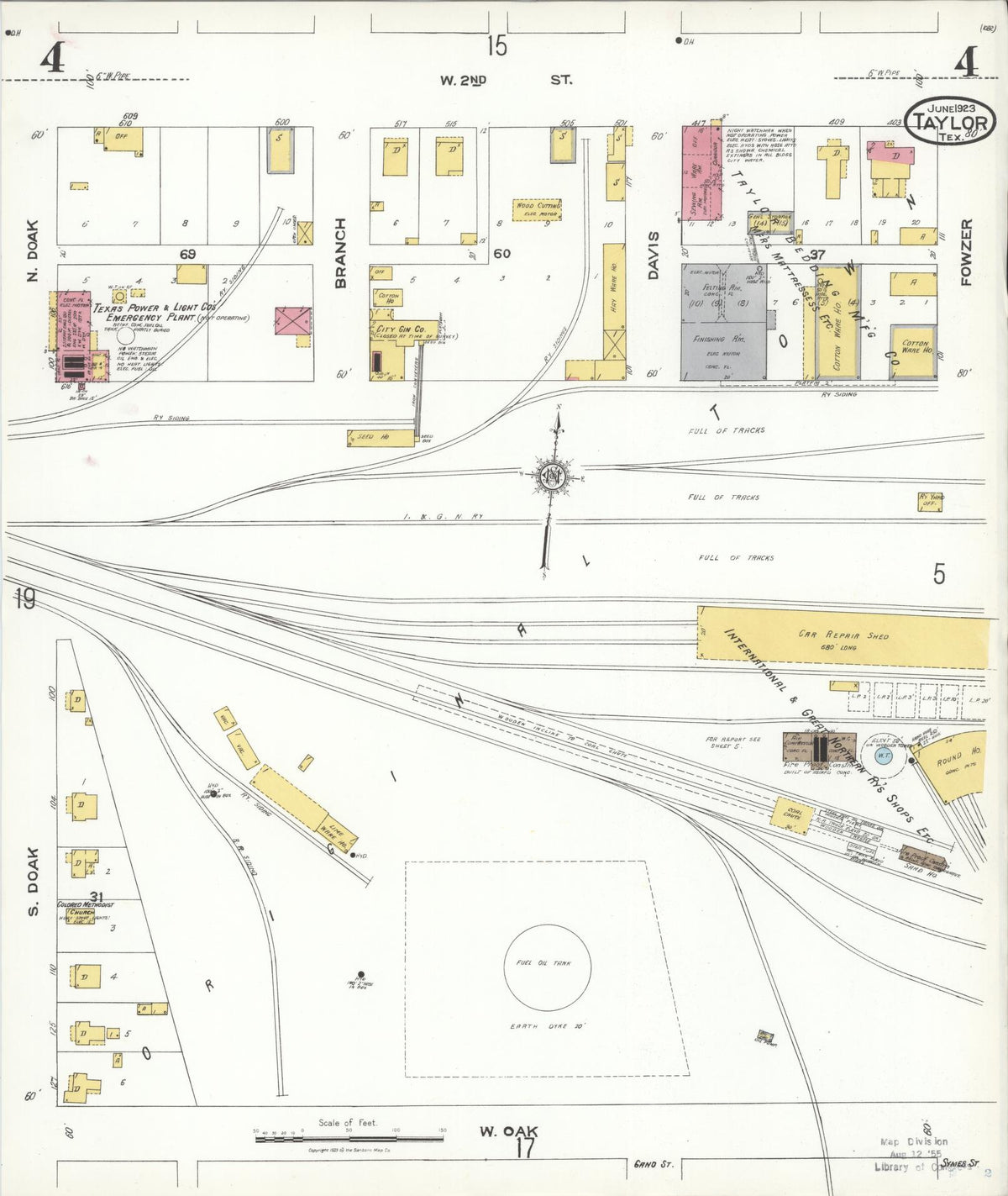 Sanborn Fire Insurance Map from Taylor, Williamson County, Texas (1923), Sheet #0004 - Historic Sanborn Fire Insurance Map Print, vintage old map wall art, antique decor, genealogy gift, Texas Texas map