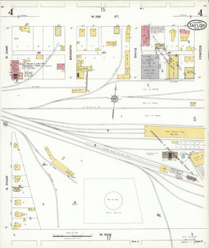 Sanborn Fire Insurance Map from Taylor, Williamson County, Texas (1923), Sheet #0004 - Historic Sanborn Fire Insurance Map Print, vintage old map wall art, antique decor, genealogy gift, Texas Texas map