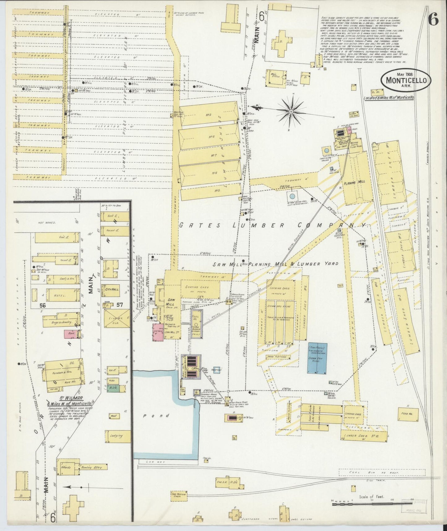 Sanborn Fire Insurance Map from Monticello, Drew County, Arkansas (1908), Sheet #0006 - Historic Sanborn Fire Insurance Map Print, vintage old map wall art, antique decor, genealogy gift, Arkansas Arkansas map