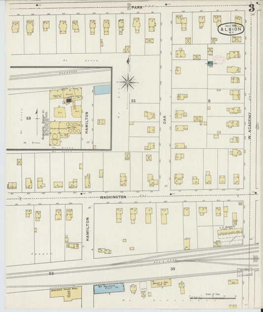 Sanborn Fire Insurance Map from Albion, Orleans County, New York (1894), Sheet #0003 - Historic Sanborn Fire Insurance Map Print, vintage old map wall art, antique decor, genealogy gift, New York New York map