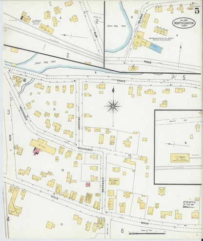 Sanborn Fire Insurance Map from North Easton, Bristol County, Massachusetts (1903), Sheet #0005 - Historic Sanborn Fire Insurance Map Print, vintage old map wall art, antique decor, genealogy gift, Massachusetts Massachusetts map