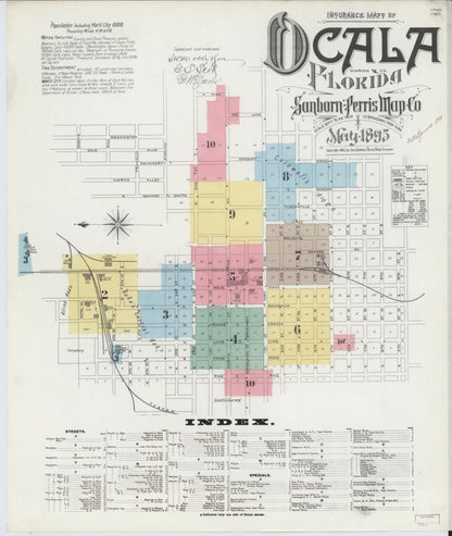 Sanborn Fire Insurance Map from Ocala, Marion County, Florida (1895), Sheet #0001 - Historic Sanborn Fire Insurance Map Print, vintage old map wall art, antique decor, genealogy gift, Florida Florida map