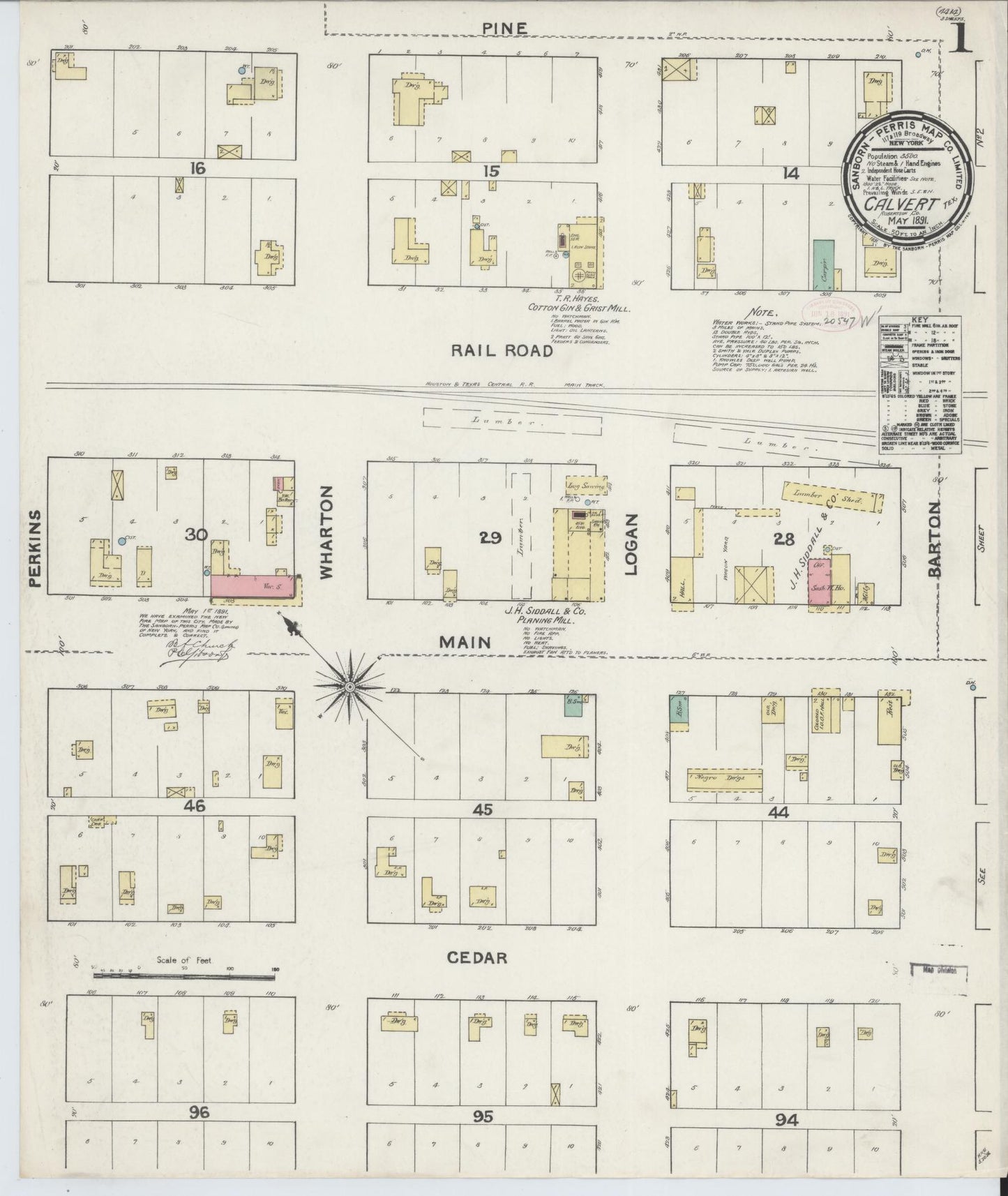 Sanborn Fire Insurance Map from Calvert, Robertson County, Texas (1891), Sheet #0001 - Complete Map Set gallery image, historic Sanborn map, vintage wall art, Texas Texas